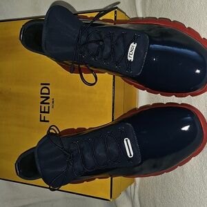 Men's Fendi Sneakers, Worn Once . Size 12 NAVY AND RED. Dust Bags are Inculded